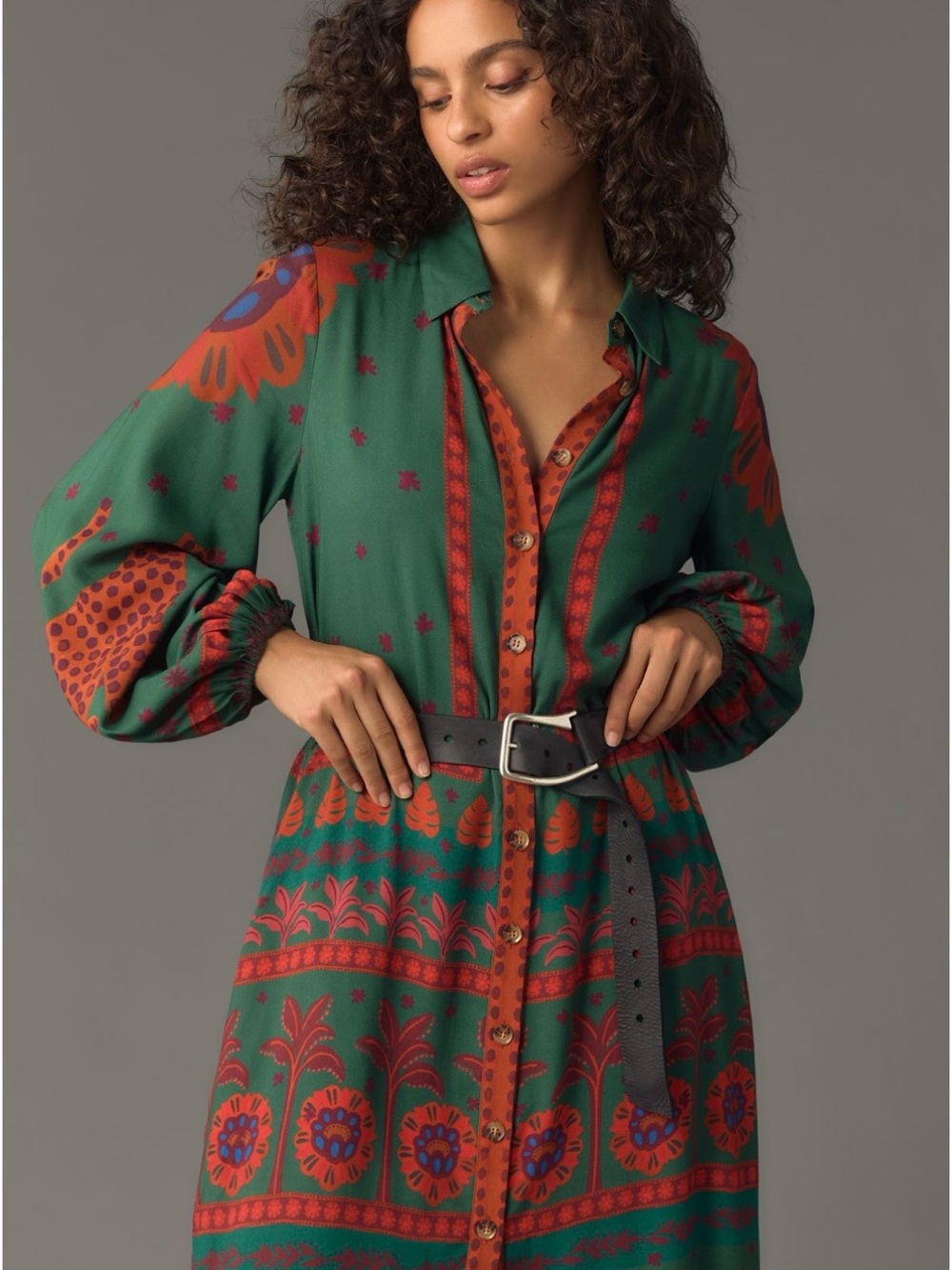 Farm Rio Long Sleeve Maxi Shirt Dress - Picture 2 of 9